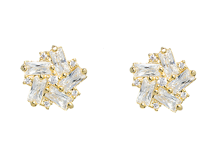 BB 3044 Brinco Flor Baguete Zirconias 1CM BRUNA Semijóias