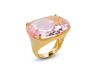 AB 1973 Anel Luísa Pedra Rosa Oval Deitada 2,8 x 1,8CM BRUNA Semijóias