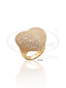 AB 1985 Anel Coração Grande Cravejado Zirconias 2,8CM BRUNA Semijoias
