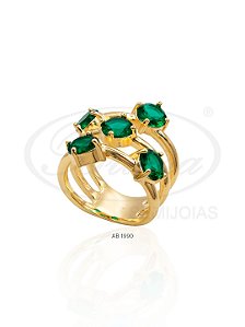 AB 1990 Anel 3 Aros 5 Cristais Verde BRUNA Semijoias