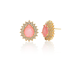 BB 3370 Brinco Gota Rosa Fusion Cravejado na Volta 1,7CM BRUNA Semijoias