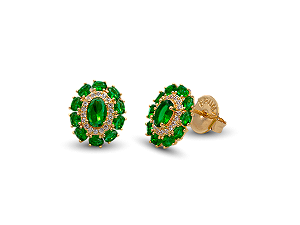 BB 3321 Brinco Oval Zircônias Verde e Cristal BRUNA Semijoias