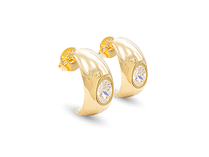 BB 3395 Brinco Curvado 2,2cm Liso Com Zirconia Oval BRUNA Semijoias