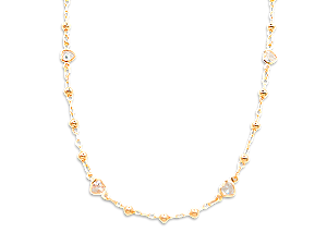 GB 0388 Gargantilha Mini Bolinhas Polida c/ Mini Corações Zircônias(45cm) BRUNA Semijóias