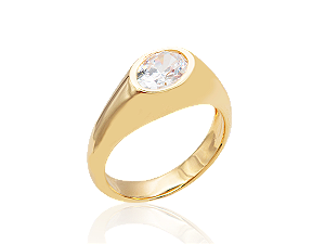 AB 1991 Anel Liso Com Zirconia Oval Em Cima BRUNA Semijoias