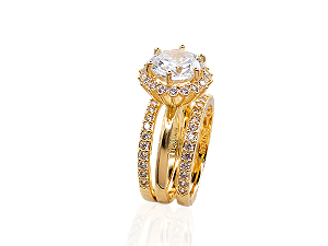 AB 1980 Anel Trio Solitário Zirconia 9mm Cravejado na Volta BRUNA Semijoias