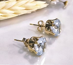 BV 4018 Brinco Solitário Zircônia Redonda Cristal (1cm) Yellow