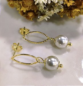 BV 4255 Brinco Losango Vazado Diamantado c/ Pérola 8mm Yellow Semi Jóias