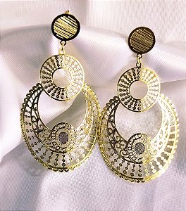 BV 4261 Maxi Brinco Rendado Diamantado (6cm) Yellow Semijóias