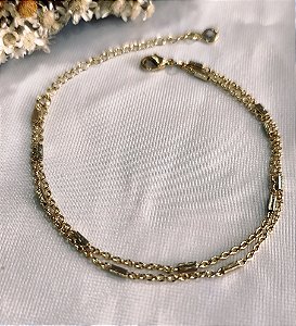 CPV0358 Pulseira Dupla Trabalhada c/ Canutilho Dourado Yellow Semijóias