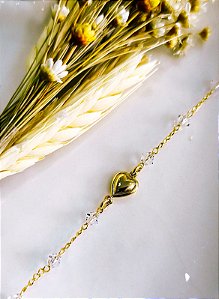 CPV0361 Pulseira Cristais c/ Coração Dourado (18 p/20cm)Yellow Semijóias