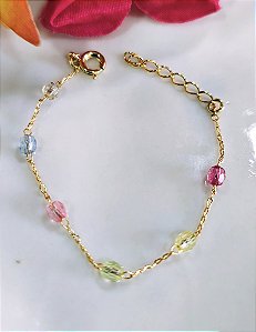 CPV0362 Pulseira Infantil(12/14cm) Cristais Coloridos Yellow Semijóias