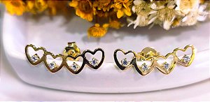 BV 4252 Brinco Corações Vazados c/ Cristal (2cm)Yellow Semijóias