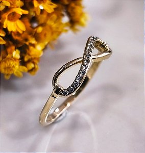 AQ 1100 Anel Infinito 1 Lado Cravejado QUALITÁ Semijoias