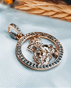 MQ 3077G Medalha São Jorge Vazado Cravejado Na Volta 2,4CM QUALITÁ Semijoias