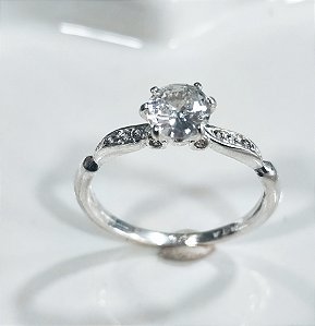 AQP1953 Anel Prata Solitário 6mm Cravejado Zirconia QUALITÁ Semijoias