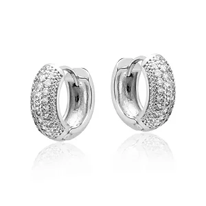 BQF2568 Brinco Argola 1,8cm Bojuda Cravejada Zirconia Folheada a Prata QUALITÁ Semijoias