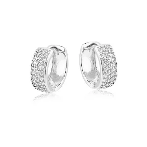 BQF2682 Brinco Argola 1,5CM Cravejada na Frente Folheado a Prata QUALITÁ Semijoias