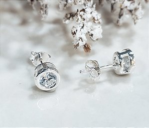 BQF4016CIRC Brinco Zirconia Redonda 7mm Folheado a Prata QUALITÁ Semijoias
