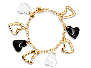 BP 0546 Pulseira Berloques 6 Corações Vazado e Pedras 18 P/20CM BRUNA Semijoias
