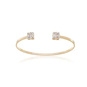 PF 0513 Bracelete Aberto 2 Quadrados Zirconias 7CM MD Folheados