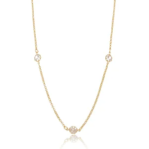 GF 0634 Gargantilha Elo Português Fino 40 P/ 48CM Com 3 Zirconias 7mm MD Folheados