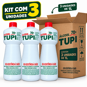 Kit com 3 Alcool Liquido 70° 1l Tupi