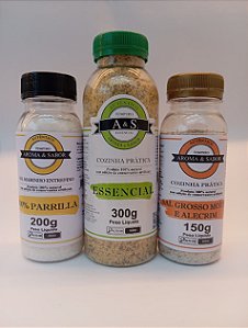 KIT 3 sabores Essencial - 100% Parrilla- Sal Grosso Moido com alegrim