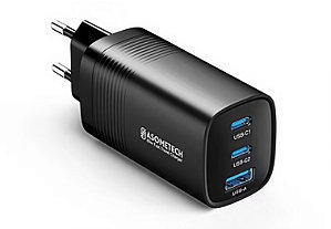 Carregador de Tomada GaN Turbo Asometech 3 portas 65W PD 3.0