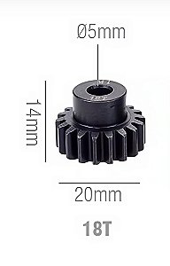 Pinhão M1 18T em aço eixo 5mm