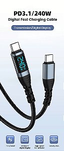 Cabo USB-C de alta velocidade 240W PD 3.1 com visor 1,2m