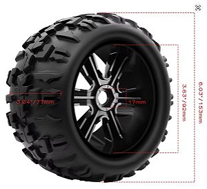 Pneu Offroad Globact para Automodelo Hex 17mm 153x77mm