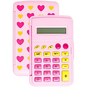 Calculadora de Bolso 8 Dígitos Rosa Flip Flor com Bateria - Leonora
