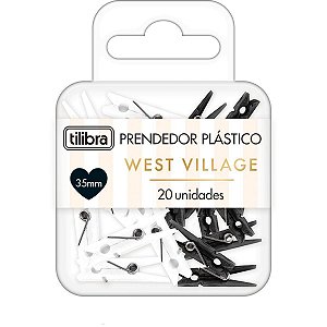 Prendedor de Papel West Village 32 mm Preto e Branco com 20 unidades - Tilibra