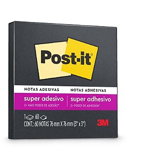Bloco de Recado Post-It Super Adesivo 76 mm x 76 mm 60 fls. Preto - 3M