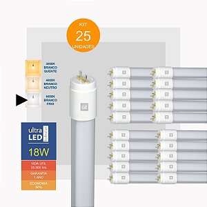 Kit 25 Lâmpadas Led Tubular 18w T8 6500k Branco Frio 120cm Bivolt