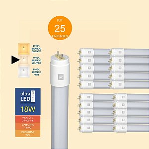 Kit 25 Lâmpadas Led Tubular 18w T8 4000k Branco Neutro 120cm Bivolt
