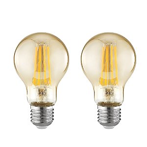 Kit 2 Lâmpadas Filamento Led A60 4w Retrô Decorativas Âmbar Vintage Bivolt 2300k E27