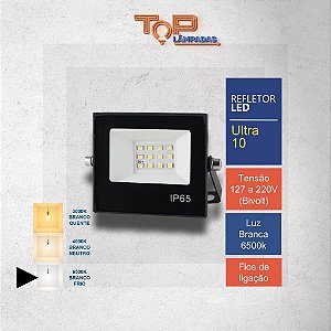 Kit 2 Unidades Refletores Holofote LED 10W Branco Frio 6500k Bivolt - Ultraluz