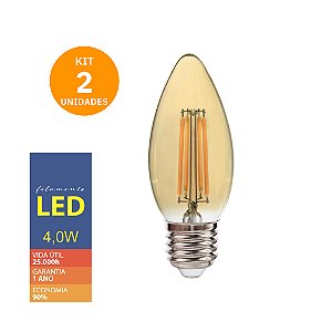Kit 2  Lâmpadas Filamento Led C35 4w Retrô Vintage Decorativas Ultraluz