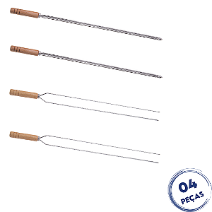 Kit 4 Espetos para Churrasco 85cm Aço Inox Kort
