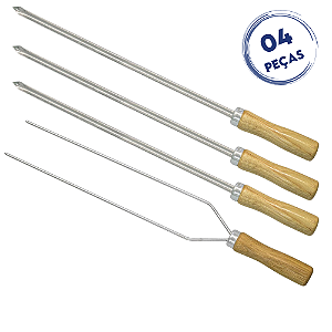 Kit 4 Mini Espetos para Churrasco 40cm Aço Inox Kort