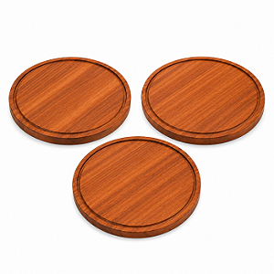 Kit 3 Tábuas Para Pizza Madeira 35cm Bandeja Redonda Essence