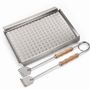 Kit Churrasco Grelha Inox 29x39 + Pegador 46cm Profissional Kort