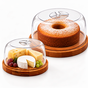Kit Boleira Com Tampa E Queijeira Madeira Para Mesa Essence
