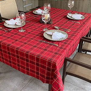 Toalha de mesa Natal Estampada para 4 Cadeiras Xadrez Vermelho