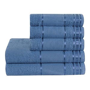 Jogo De Toalha De Banho 5 Peças Linha Premium Azul Jeans