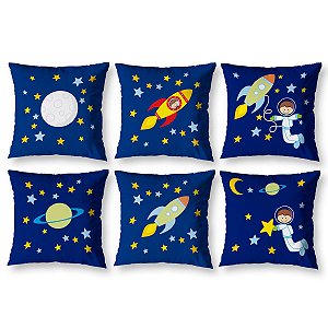 Capas de Almofadas Estampada Infantil Kit 6 Peças Astronauta