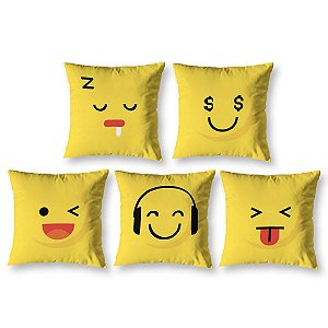 Capas de Almofadas Decorativas Emoji Kit 5 Peças Estampada