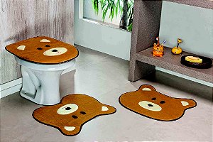 Kit Tapete de Banheiro 3 Peças Antiderrapante Urso Caramelo